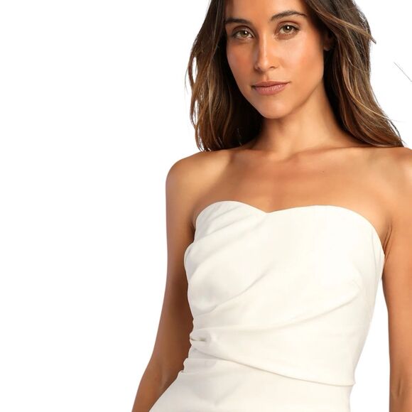 Lulus Mini Dress Womens M White Strapless Bodycon Ruched Sexy Festive Occasion - Picture 10 of 14